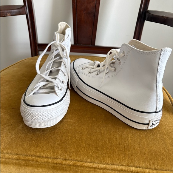 Converse Shoes - Leather Converse Chuck Taylor All Star Platform High Top Sneakers - White